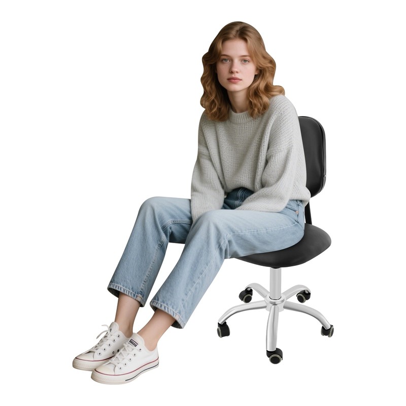 Adjustable Saddle Swivel Chair Ergonomic Rolling Stool w/ Backrest for Office gallery