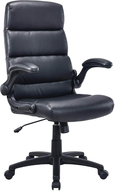 Colline High-Back Office Chair, Leather, Flip-Up Arms, 360° Swivel, Black