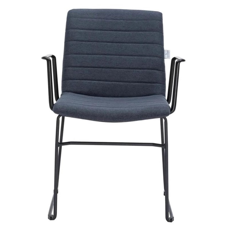 LeisureMod Office Chair in Leather/Polyester with Stainless Steel Base Dark Blue