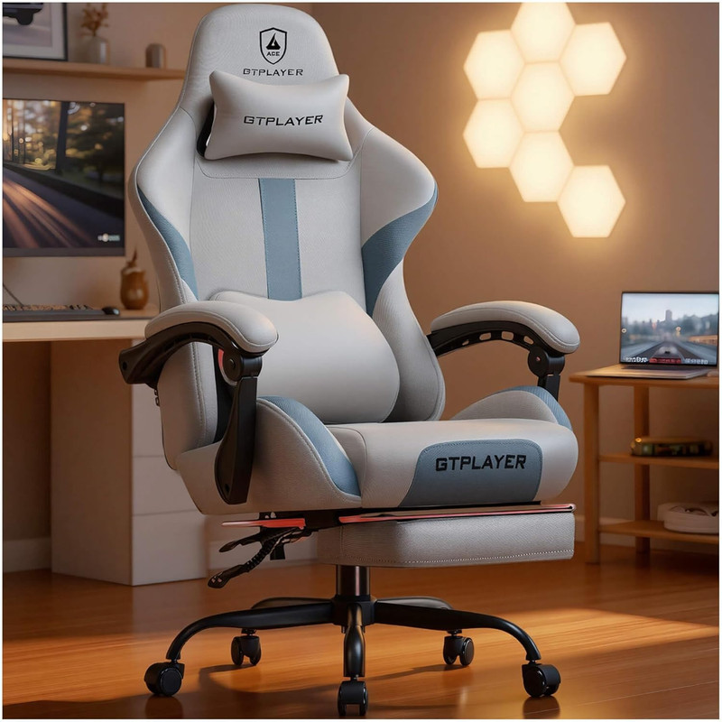 Gaming Chair with Foot Rest & Pocket Spring Cushion, Ergonomic High Back Compute