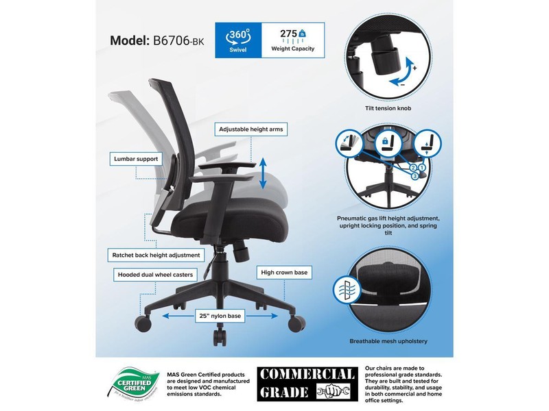 Boss Office Supplies B6706-BK Mesh Back Task Chair gallery