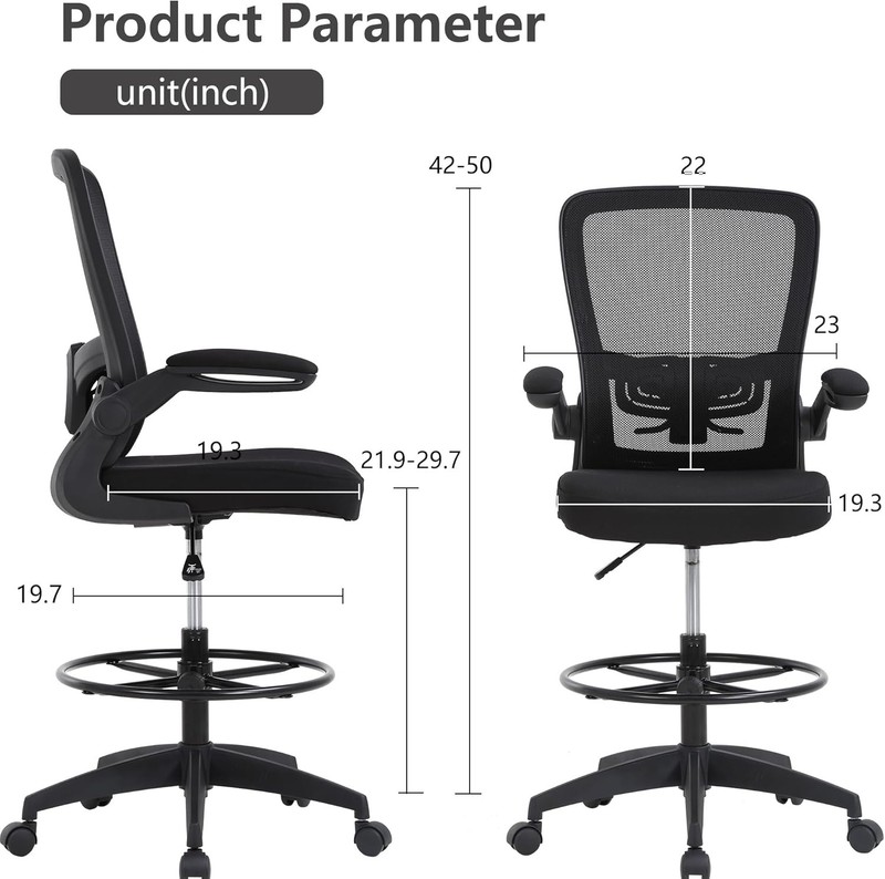 Mid-Back Drafting Chair with Breathable Mesh & Easy Assembly - B-Black gallery