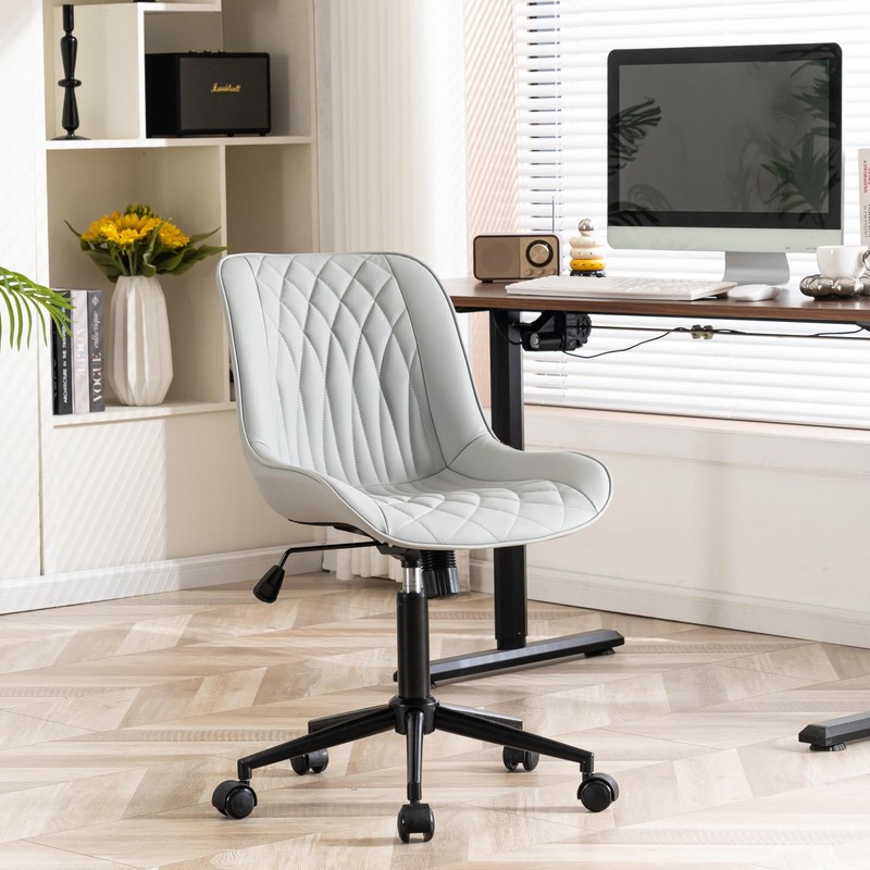 Faux Leather Ergonomic Office Chair Armless Comfy Desk Chair with Rocking Bac...