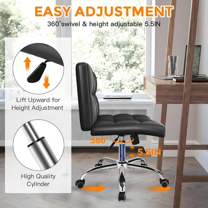 Comfortable PU Leather Desk Chair - Space-Saving Design for Home & Office gallery
