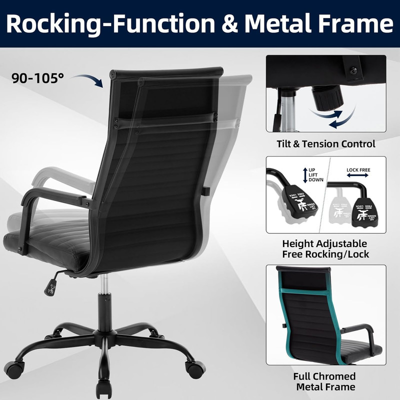 Office Chair, Ergonomic Executive Conference Room Chairs, Ribbed Leather Desk Ch gallery