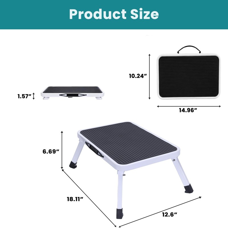 OLIXIS Foldable Step Stool with Non-Slip Platform & Rubber Pack of 1, Black gallery