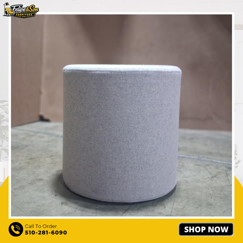 Preowned Blu Dot Light Grey Ottoman – Modern Round Upholstered Stool