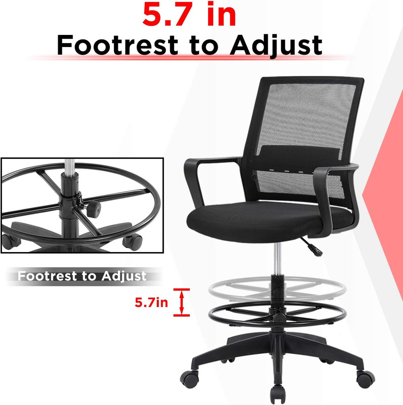 Drafting Chair Tall Office Chair Mesh Ergonomic Mid-Back Desk Chair with Adjusta gallery