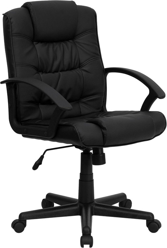 Ergonomic Black Leathersoft Mid-Back Swivel Office Chair with Arms
