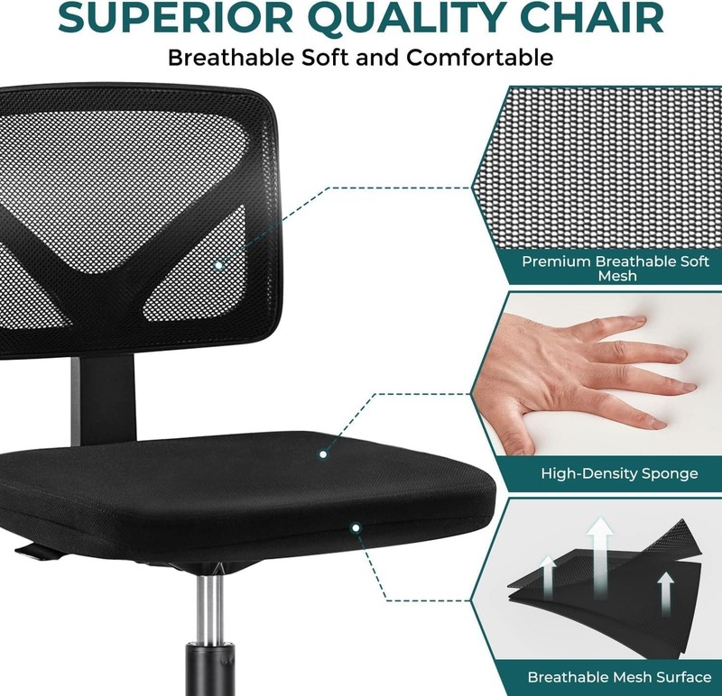 Armless Office Chairs with Wheels, Ergonomic Adjustable Home Desk Swivel Roll... gallery