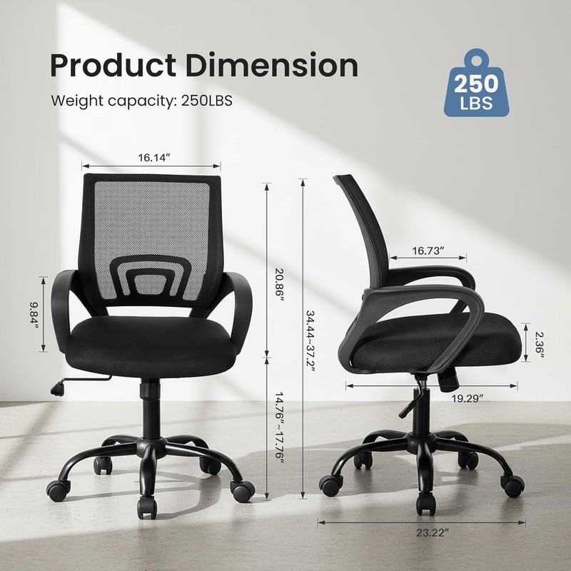 Ergonomic Office Chair with Lumbar Support - Adjustable & Rocking Black Design gallery