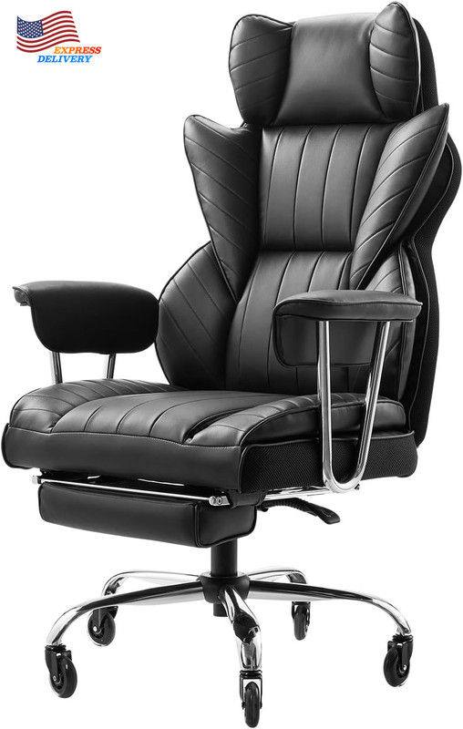 Executive Oversize Office Chair w/Lumbar Pillow & Removable Armrest Footrest