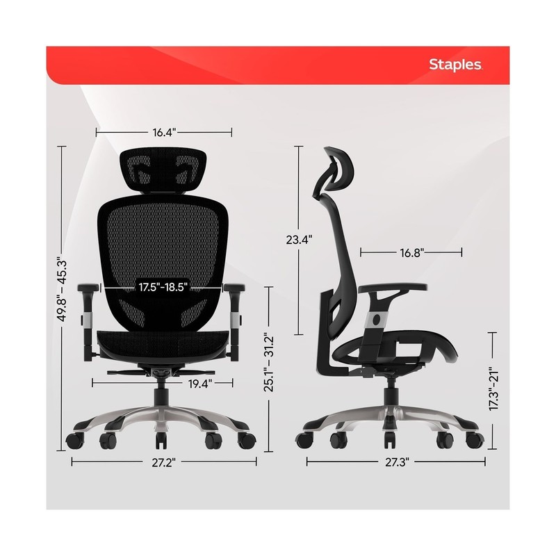 STAPLES Hyken Ergonomic Task Chair, Mesh, Ergonomic,Lumbar Support,Swivel, Black gallery