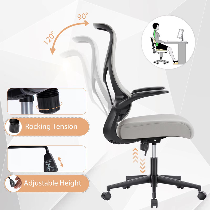 Ergonomic Mesh Office Chair, Lumbar Support, High Back, Swivel, Flip-Up Arms gallery