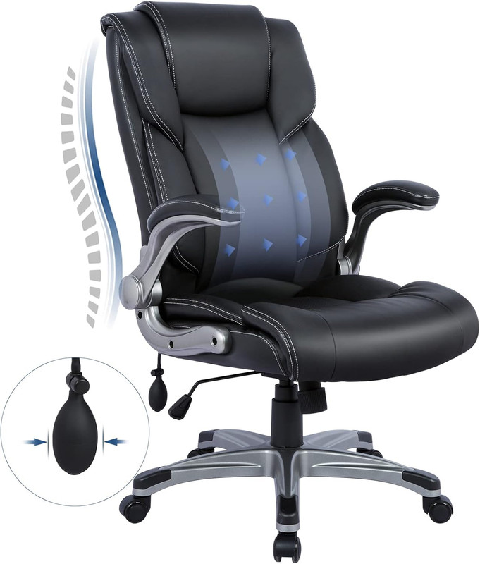High Back Executive Office Chair – Padded Leather Ergonomic Computer Desk Chair