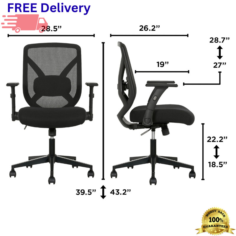 Ergonomic Mesh Office Chair Flip-Back Arms Adjustable Lumbar Support Black New gallery