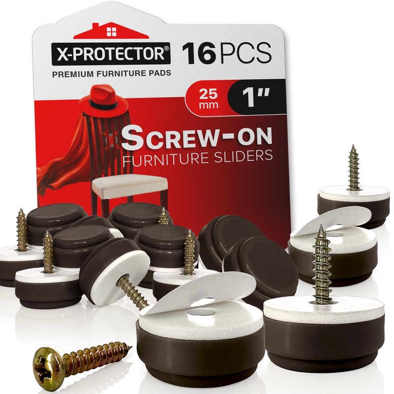 Chair Glides X-PROTECTOR – 16 PCS 1″ 1 inch (16 pieces) – Brown, Brown