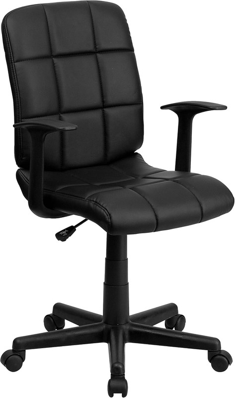Stylish Black Quilted Vinyl Mid-Back Swivel Office Chair with Arms