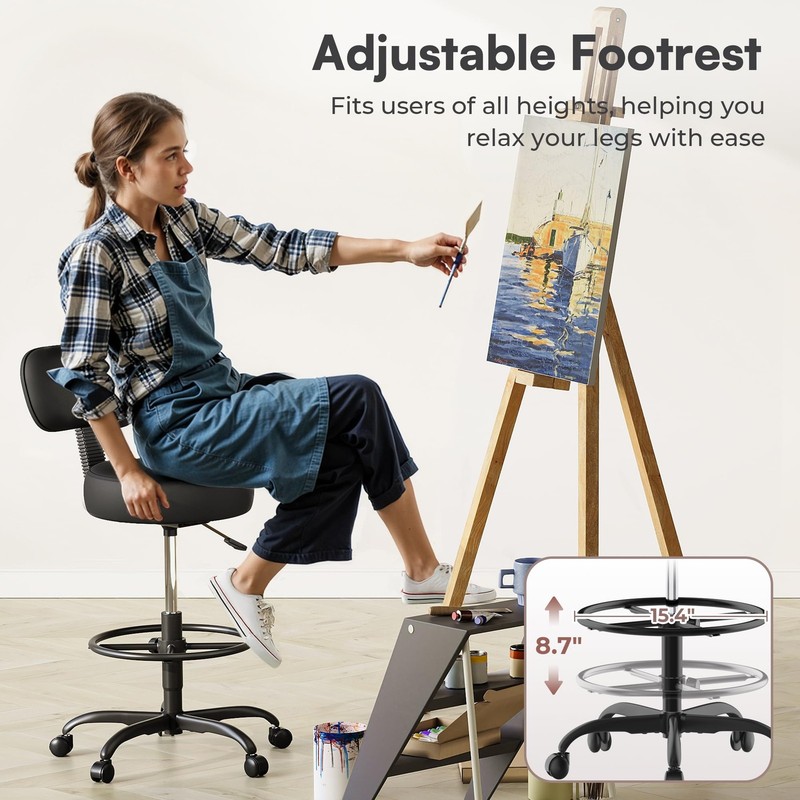 SUPERJARE Drafting Chair with Back, Adjustable Foot Rest Rolling Stool, Multi... gallery