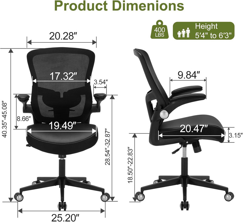 Ergonomic PU Leather Office Chair, 400Lbs Weight Capacity, Breathable Mesh Back, gallery