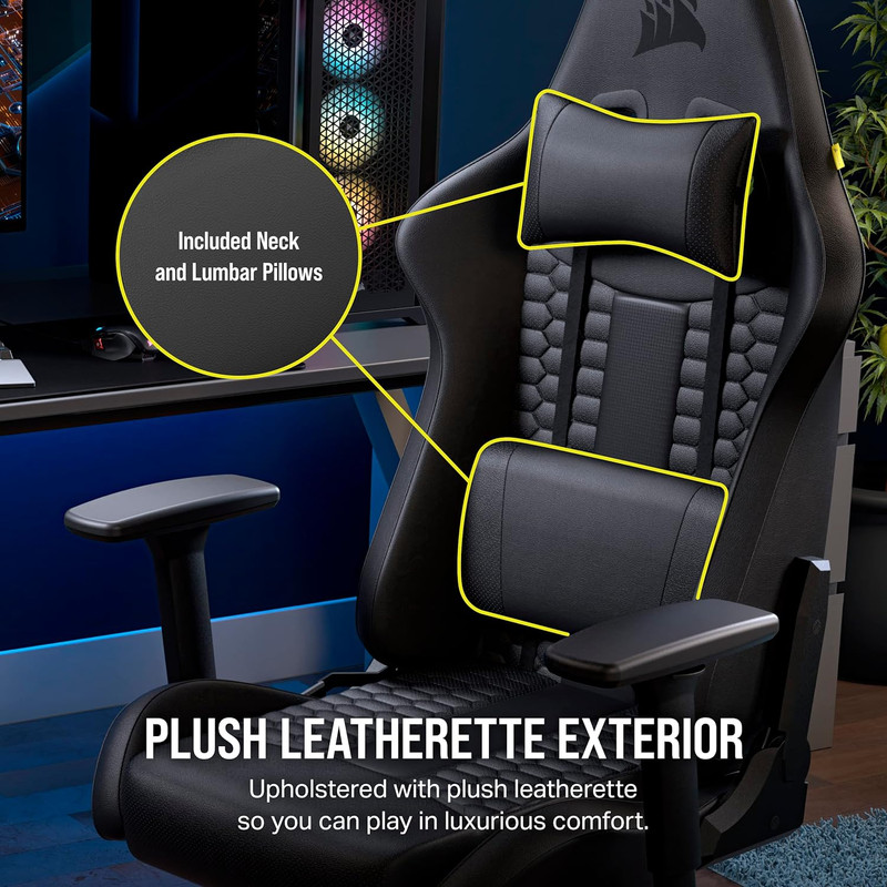 TC100 Relaxed Gaming Chair - Leatherette - Racing-Inspired Design - Lumbar Pillo gallery