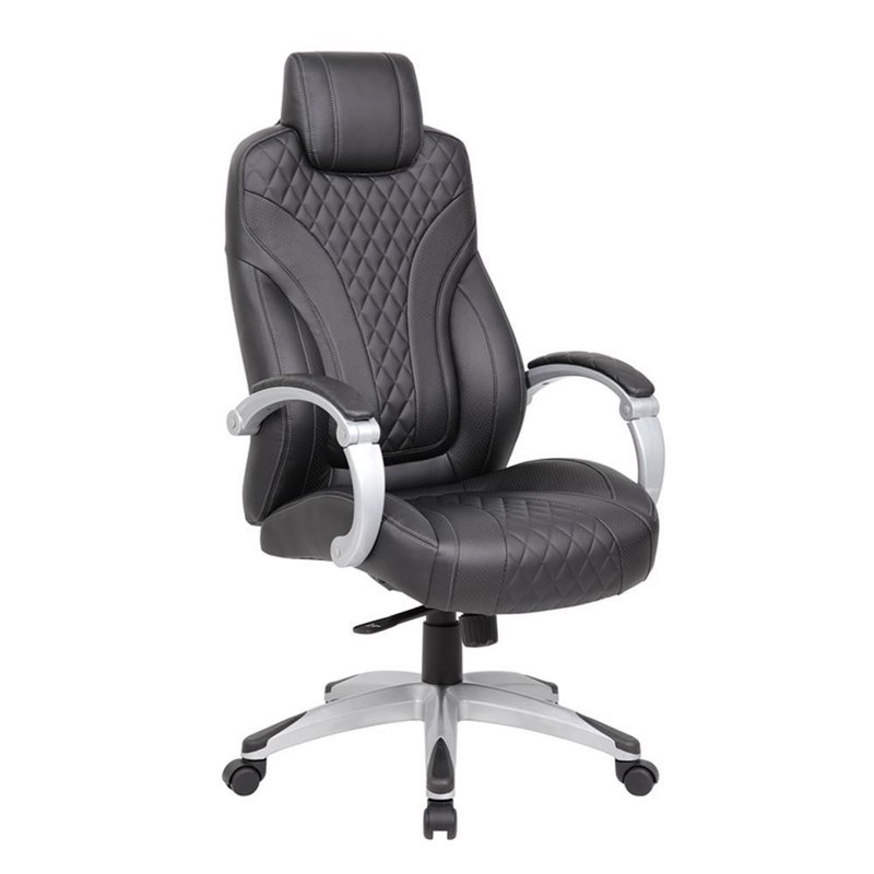 Boss Office Hinged Arm Vinyl Executive Chair in Black/Gray