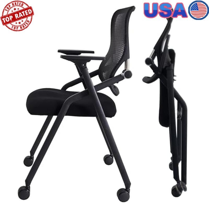 Stackable Foldable Conference Chairs W/ Thick Cushion Armrest Ergonomic Design