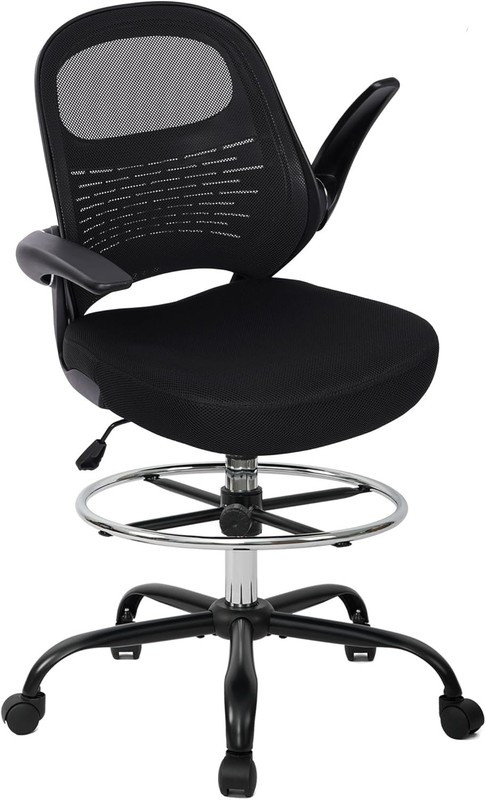 Drafting Chair Tall Office Chair W/ Flip-Up Armrests Ergonomic Computer Chair
