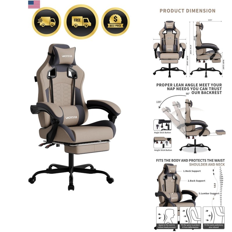Durable Grey Gaming Chair with Footrest & Massage – Perfect for Home Office