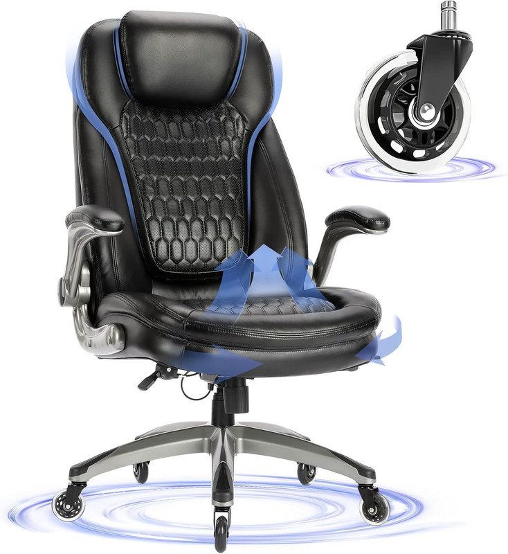 Executive Office Chair – Ergonomic High Back Leather Desk Chair with Padded Flip