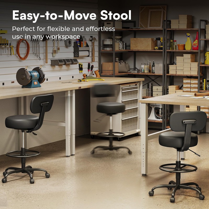 SUPERJARE Drafting Chair with Back, Adjustable Foot Rest Rolling Stool, Multi... gallery