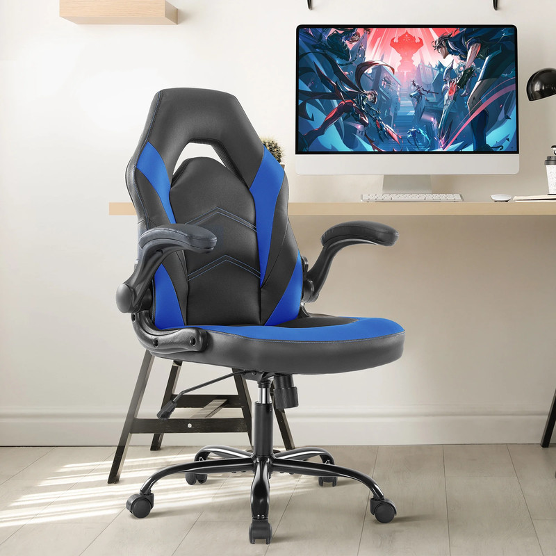 Computer Gaming Chair, Ergonomic PU Leather Racing Chair with Flip-Up Armrest, B gallery