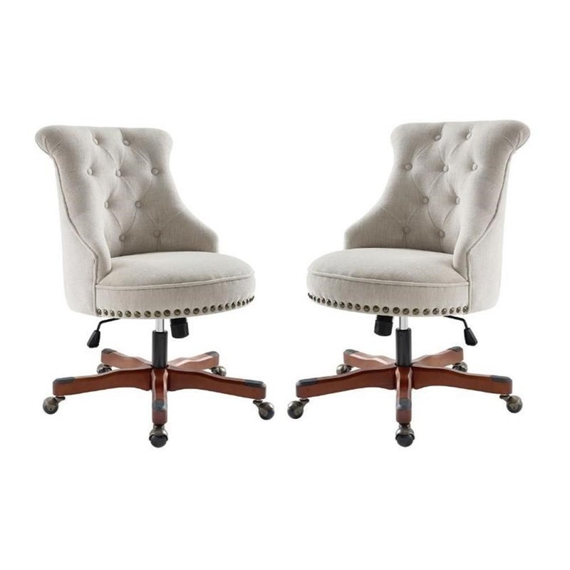 Home Square 2 Piece Upholstered Wood Office Chair Set in Natural Beige