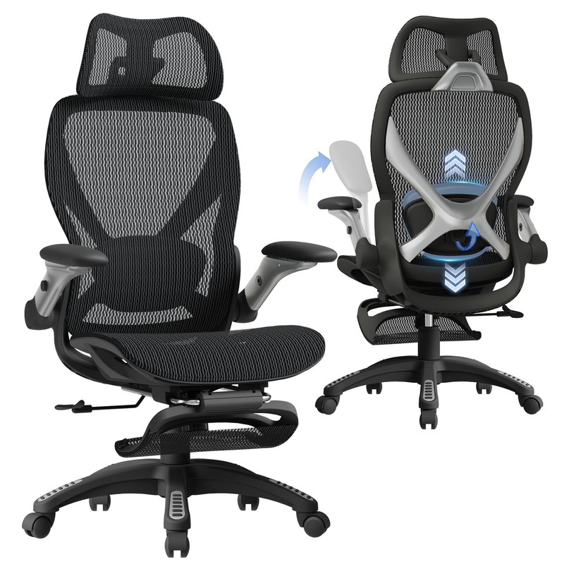 X100 Ergonomic Mesh Office Chair with Footrest, Big and Tall Hone Desk Chair ...