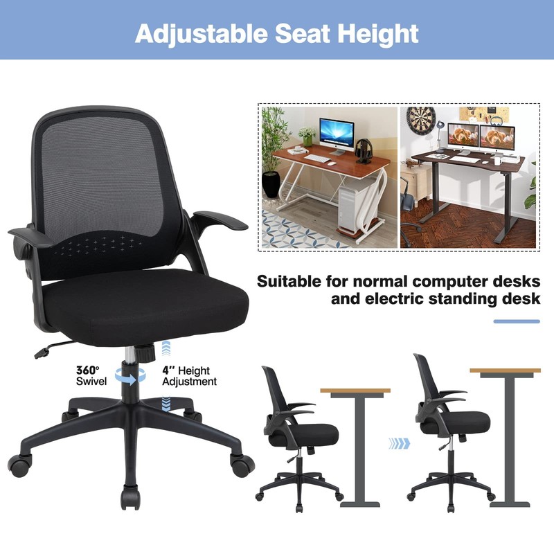 Ergonomic Mid-Back Mesh Computer Chair w/Lumbar Support, Flip-up Armrests, He... gallery