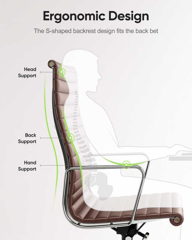 High Mid Back Ribbed Office Chair Genuine Leather Executive Seat Sviwel Armchair gallery