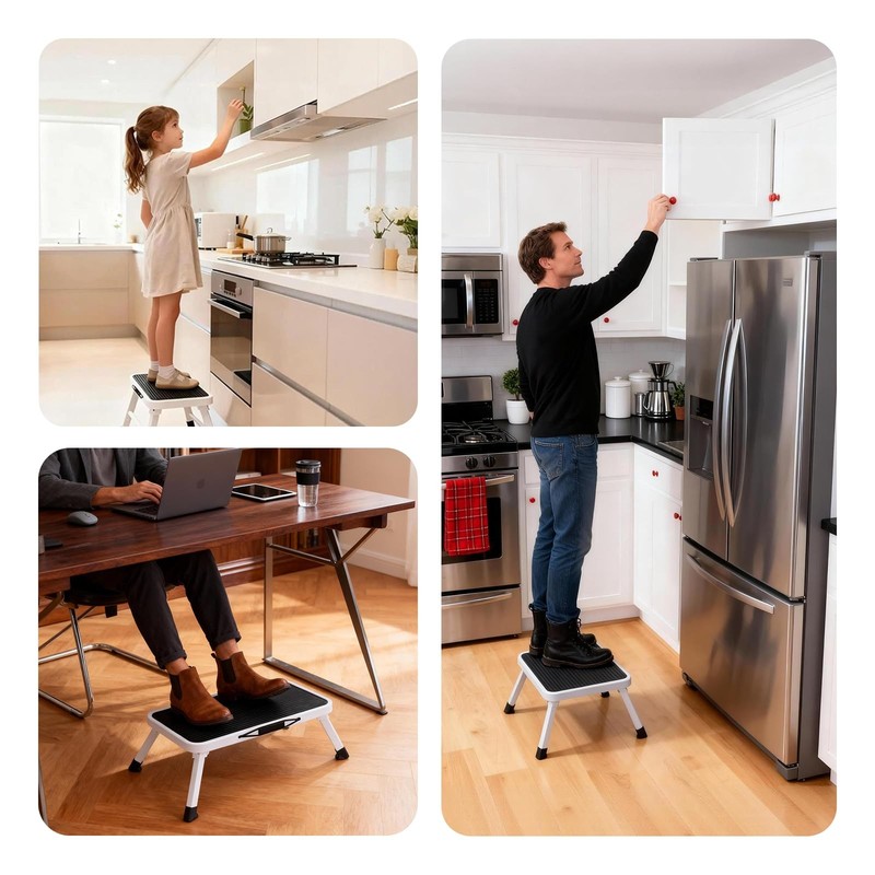 OLIXIS Foldable Step Stool with Non-Slip Platform & Rubber Pack of 1, Black gallery