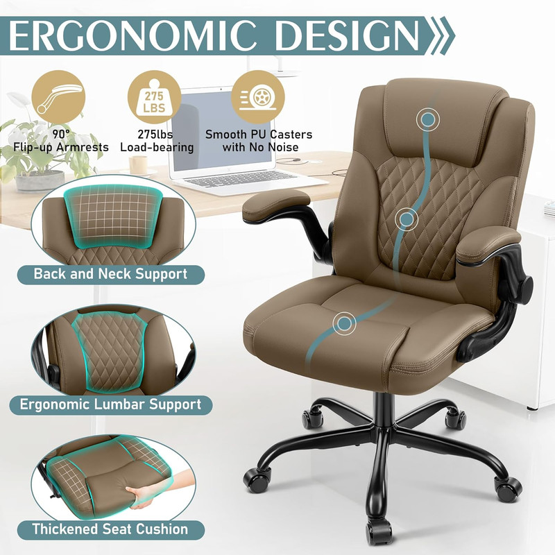 Leather Office Chair, PU Home Computer Desk Chairs with Ergonomic Back Support, gallery