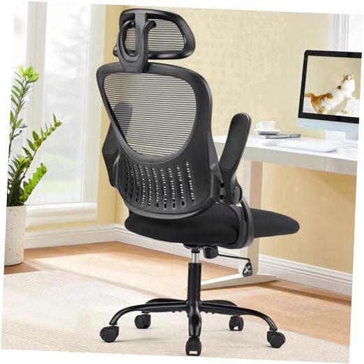 Office Computer Desk Chair, Ergonomic High-Back Mesh Black Flip-up Armrest