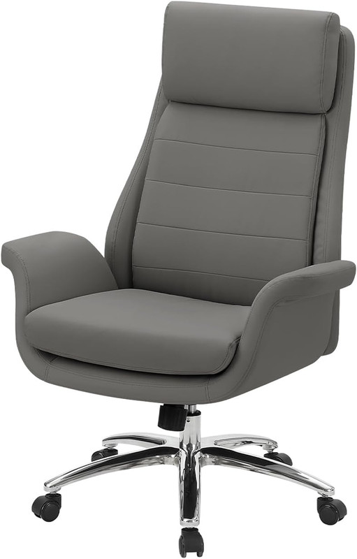 Ergonomic High Back Office Chair – Adjustable Dark Grey Leather-Look, Chrome Met