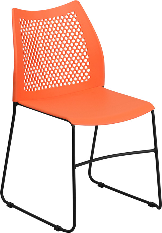Heavy Duty Orange Stack Office Chair with Sled Metal Base - Waiting Room Chair