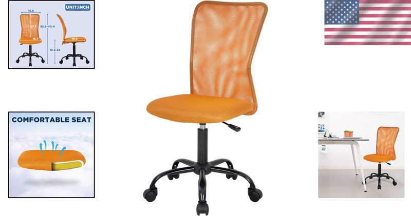 Stylish Armless Office Chair with Back Support, Orange gallery