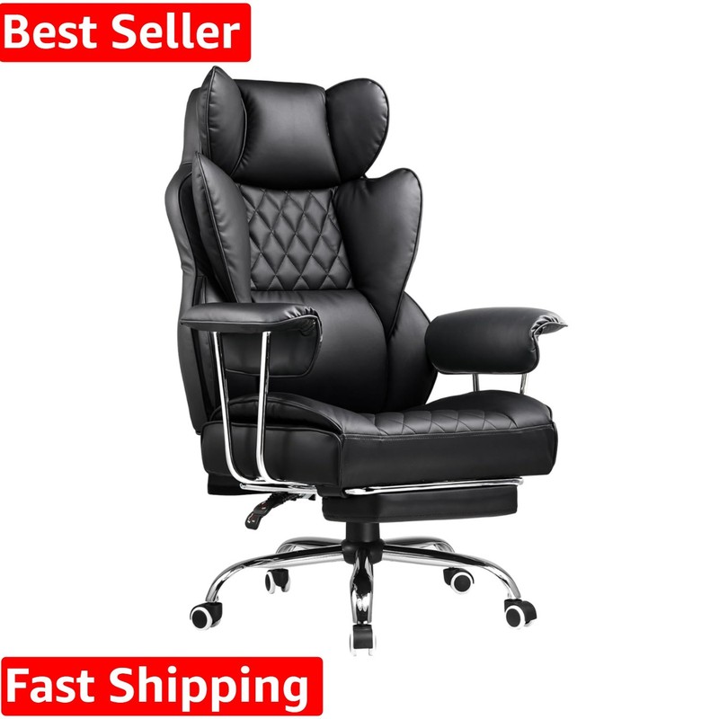 LuxComfort Ergonomic Big & Tall Leather Office & Gaming Chair with Footrest