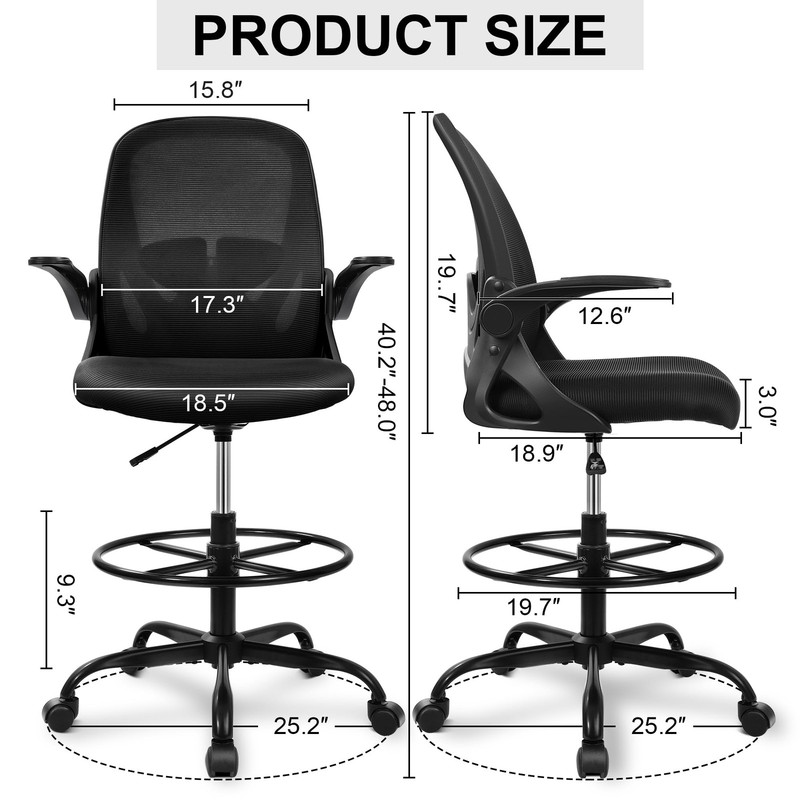 Drafting Chair Tall Office Chair with Flip-up Armrests Executive Ergonomic Co... gallery