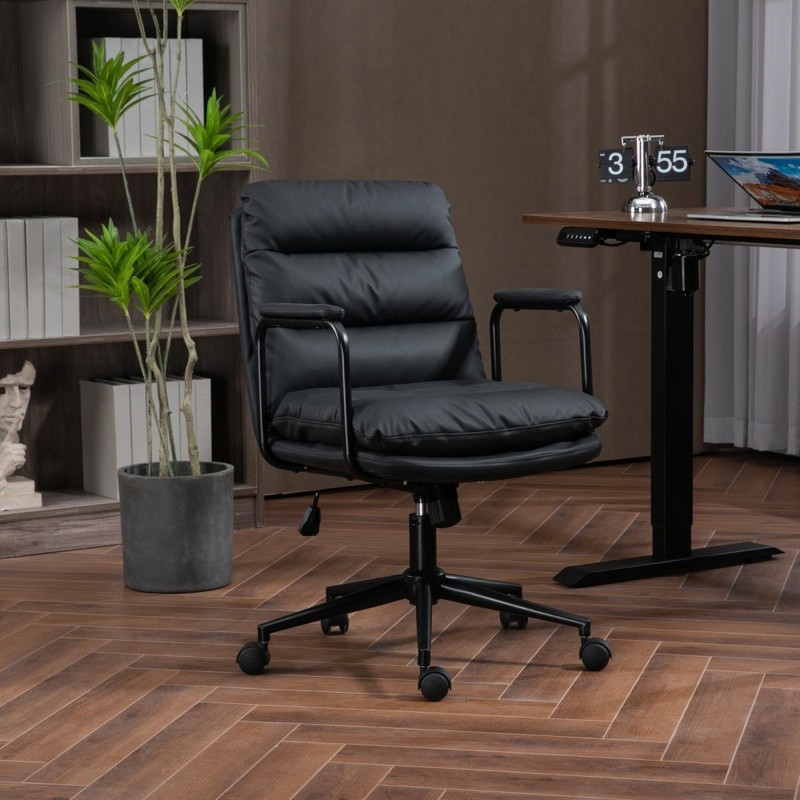Office Chair Mid Back Home Office Desk Task Chair with Wheels and Arms Ergonomic