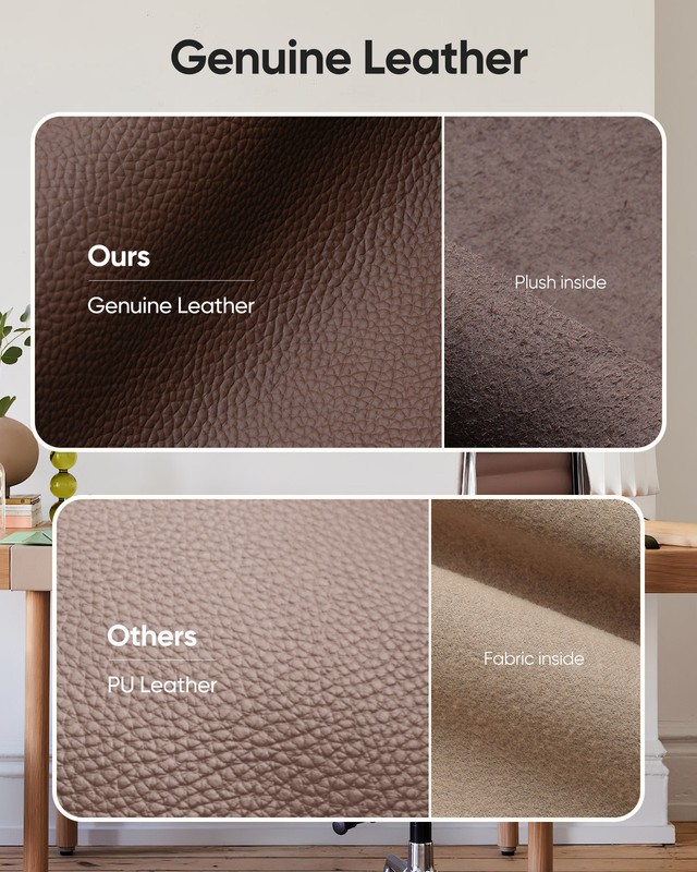 Ergonomic Ribbed Office Chair Genuine Leather Executive Conference Chairs Brown gallery