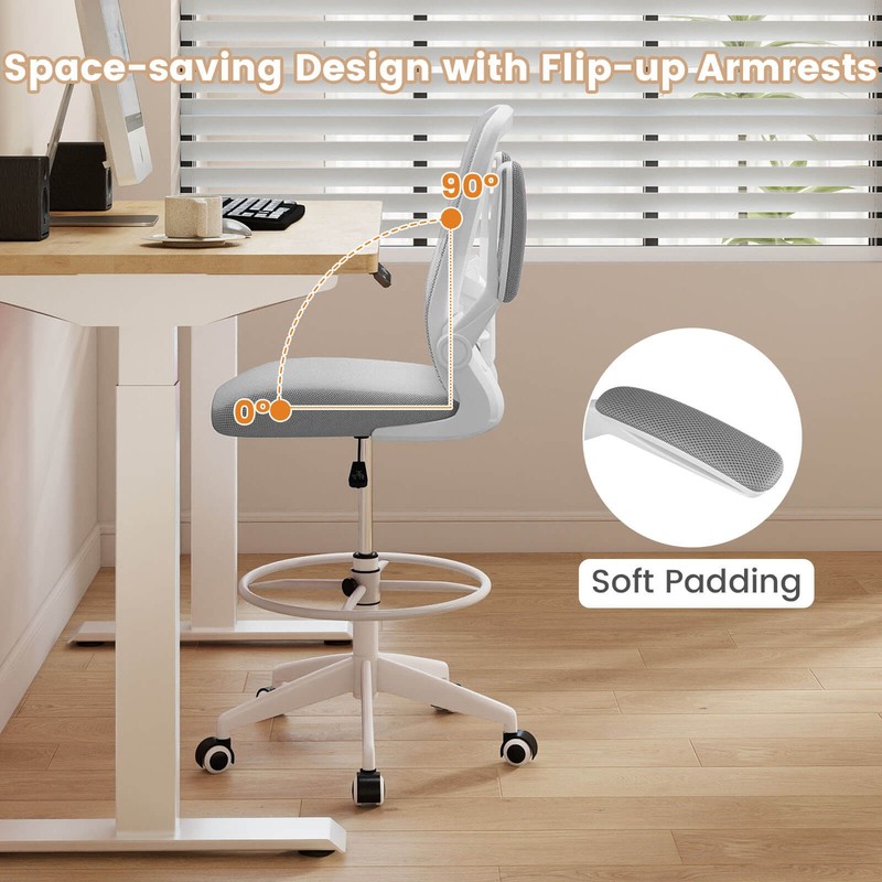 Home Office Drafting Chair w/Flip-Up Armrests Adjustable Footrest Ring for Study gallery