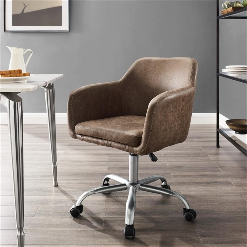 Linon Colton Upholstered Office Chair with Wheels in Vintage Brown Faux Leather