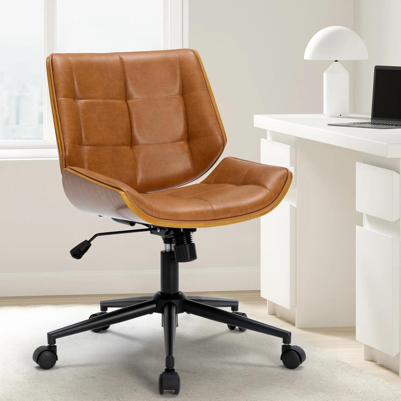 Home Office Chair No Arms,Armless Adjustable Height Small Desk Chair,Pu Leather