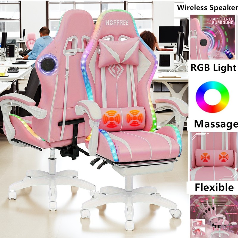 LED Computer Gaming Chair W/ Speaker Ergonomic Office Swivel Racing Chairs US